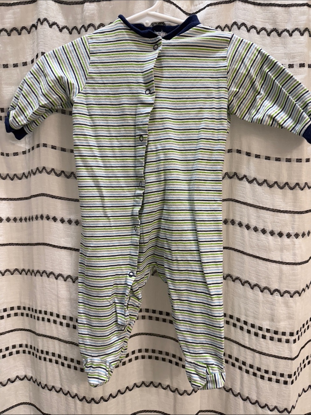 Gerber Striped Navy and Green Baby Footed One-Piece